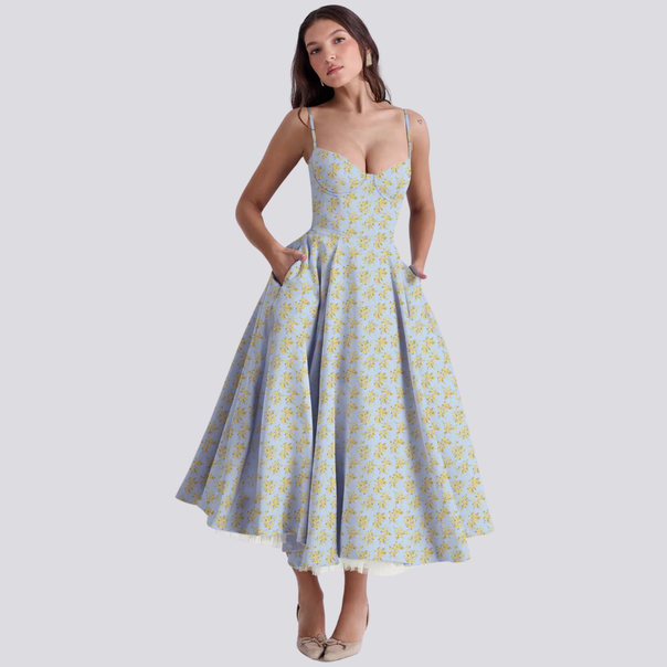 Mune Fashion | Midi dress with floral corset for women