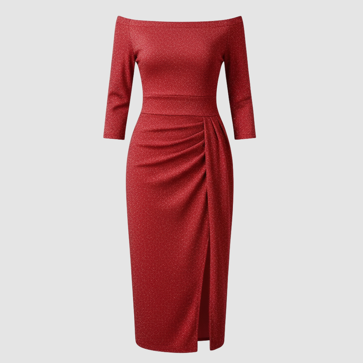 Elegant Wedding Guest Dress Off Shoulder Long Satin