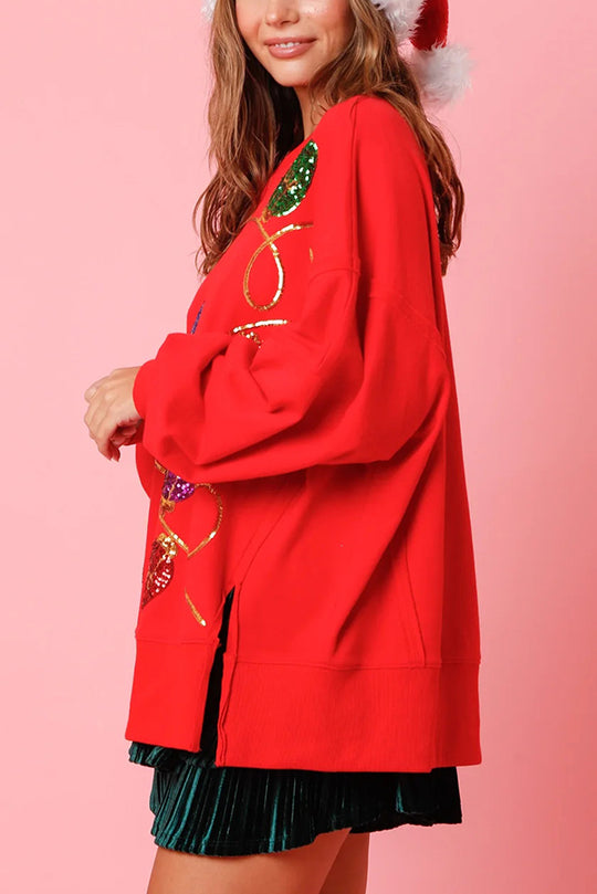 Mune | Christmas Lights Sequins Slit Pullover Sweatshirt