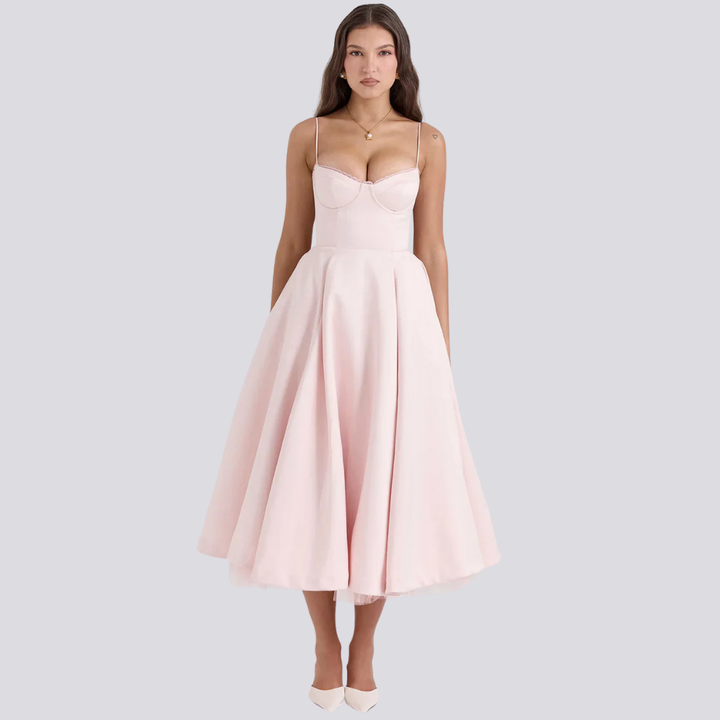 Mune Fashion | Midi dress with floral corset for women