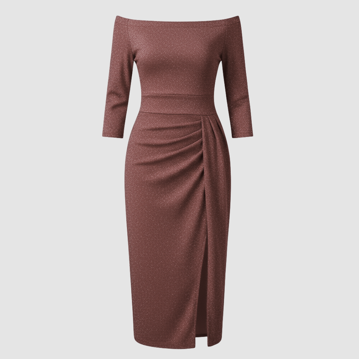 Elegant Wedding Guest Dress Off Shoulder Long Satin