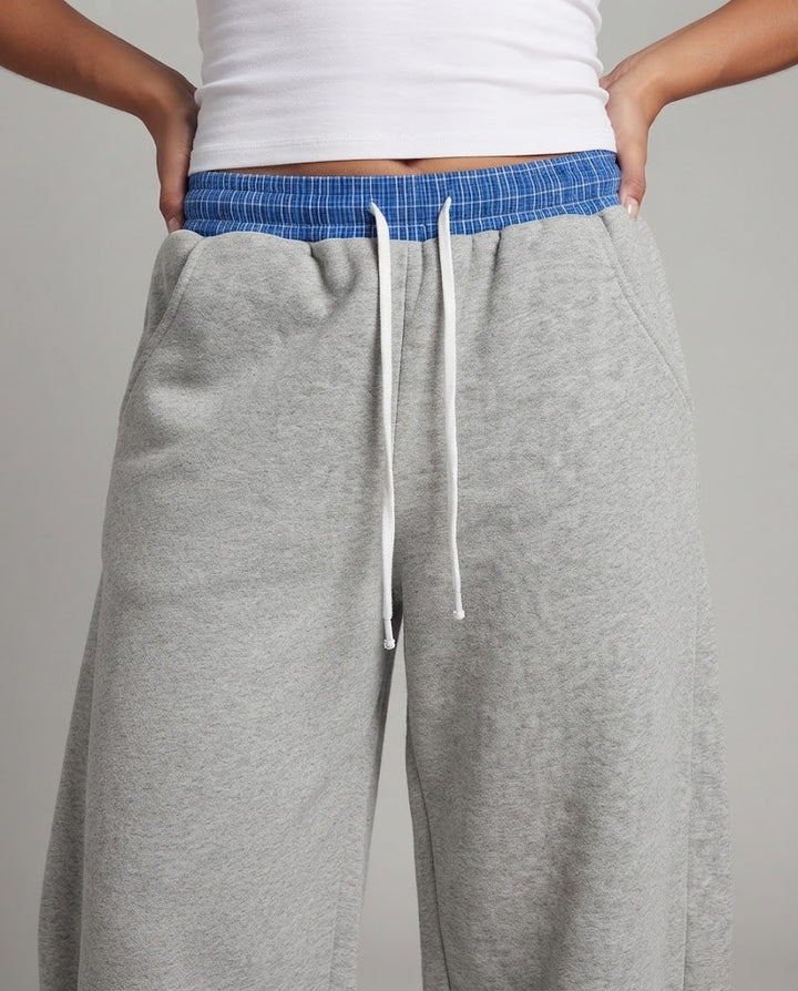 Ladies Wide Cropped Jogging Pants with Contrast Waistband and Drawstring Mune Fashion