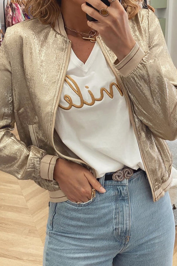 Mune | Khaki Metallic Zipper Baseball Jacket