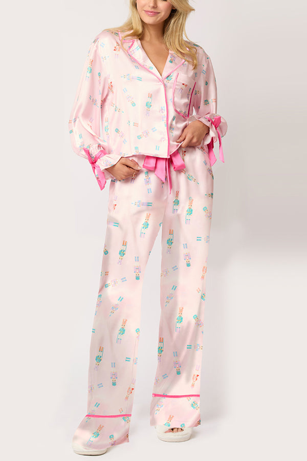 Mune | Christmas Printed Velour Lacing Long Sleeve Pocket Top and Elastic Waist Pants Set