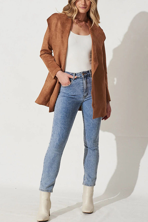 Mune | Color Suit Cardigan Large Lapel Suede Long Sleeve Jacket