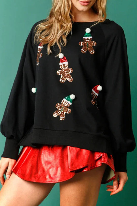 Mune | Christmas Gingerbread Man Sequins Long Sleeve Sweatshirt