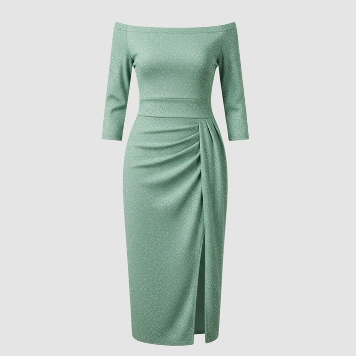Elegant Wedding Guest Dress Off Shoulder Long Satin