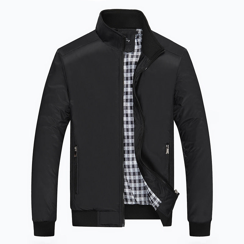 Men's Lightweight Harrington Jacket with Stand Collar and Checked Lining Mune Fashion