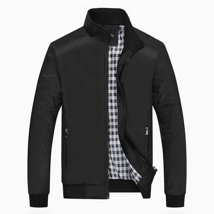 Men's Lightweight Harrington Jacket with Stand Collar and Checked Lining Mune Fashion