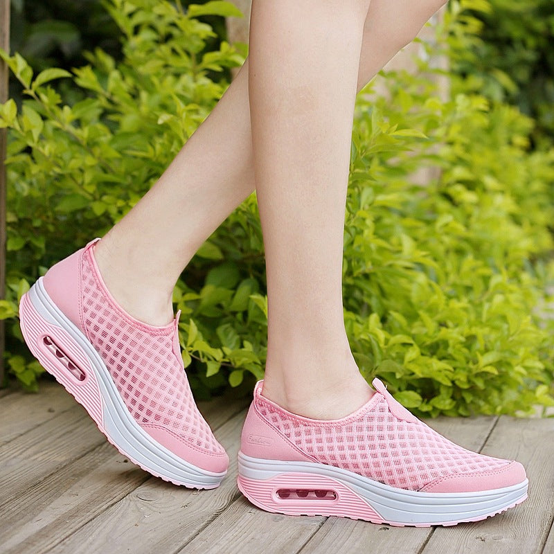 Women's comfortable slip-on wedge sneakers with air-cushioned platform and breathable honeycomb mesh Mune Fashion