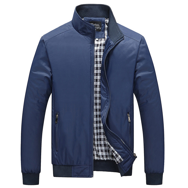 Men's Lightweight Harrington Jacket with Stand Collar and Checked Lining Mune Fashion