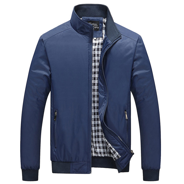 Men's Lightweight Harrington Jacket with Stand Collar and Checked Lining Mune Fashion