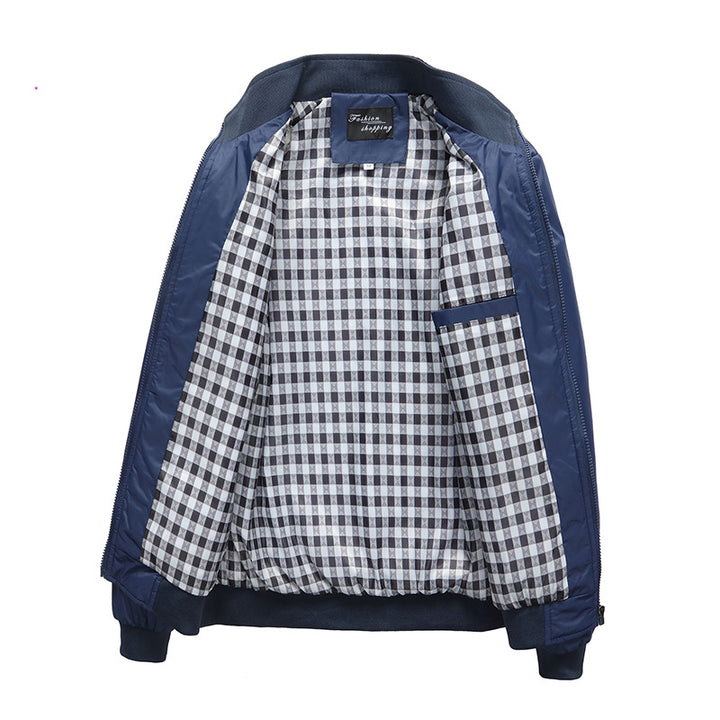 Men's Lightweight Harrington Jacket with Stand Collar and Checked Lining Mune Fashion