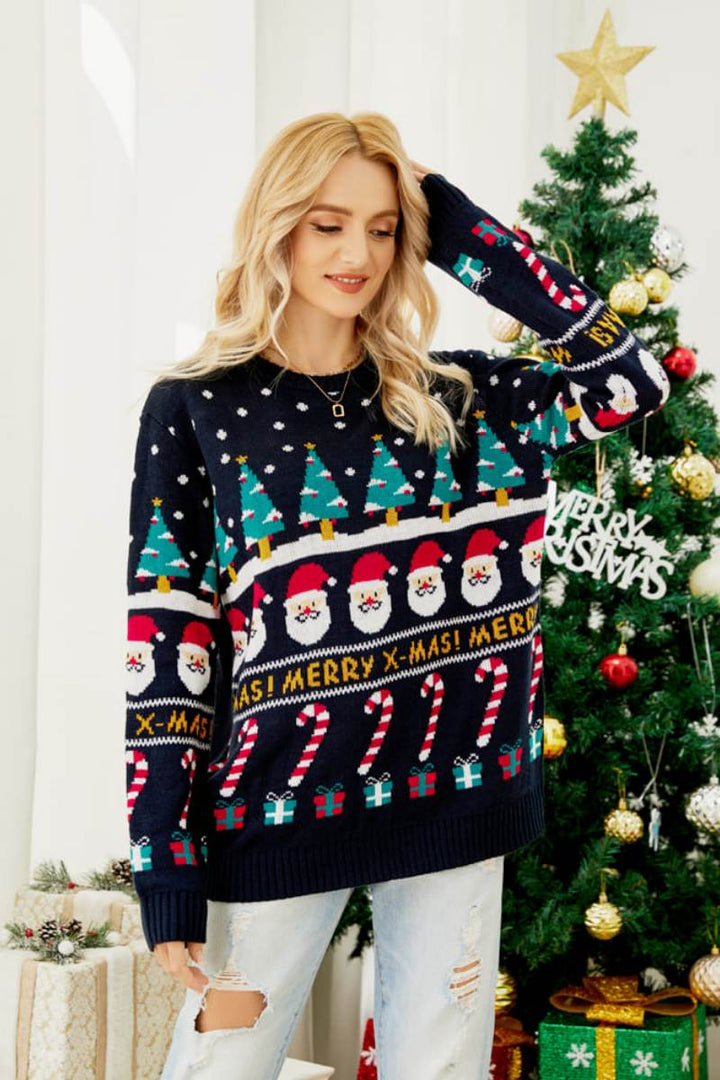 Mune | Round Neck Loosely Fitting Christmas-Themed Knit Sweater
