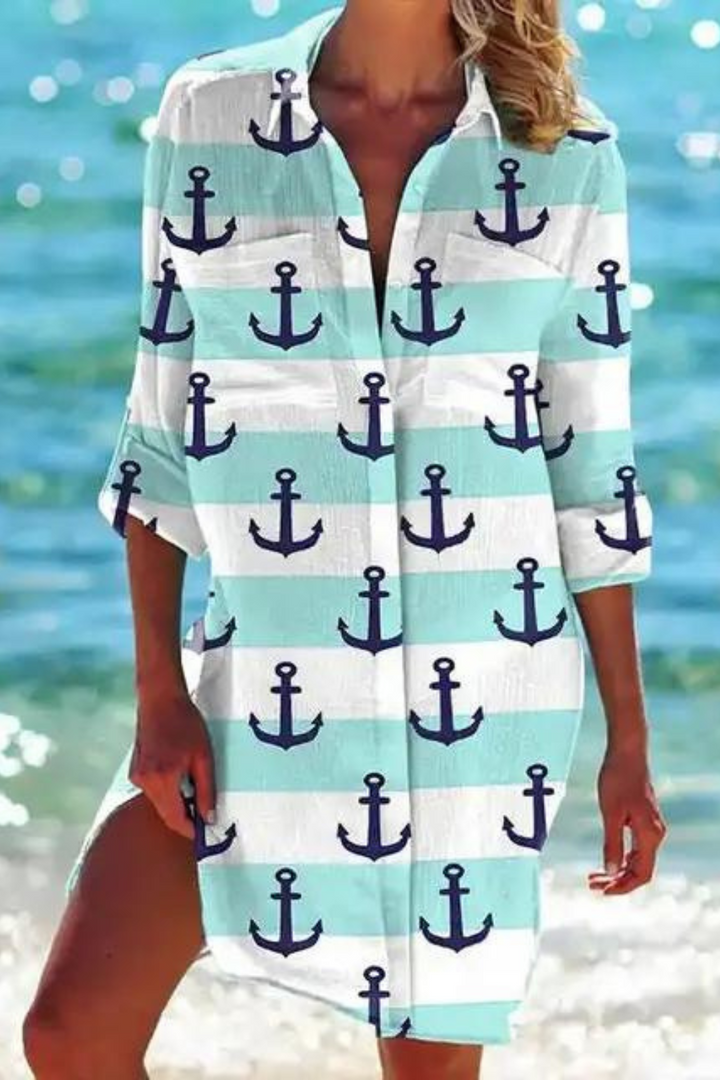 Mune | Long Beach Blouse with Marine Motif