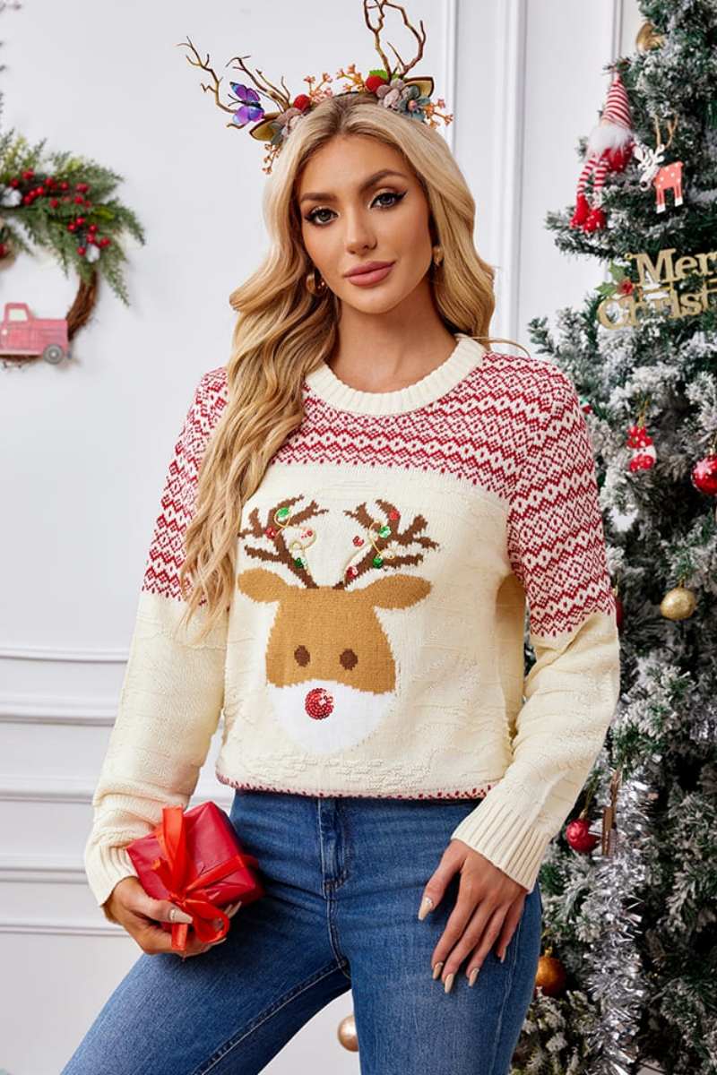 Mune | Christmas Round Neck Embroidered Knit Sweater