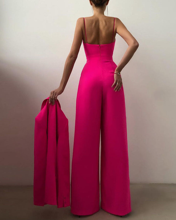 Jumpsuit with straight leg and high waist and spaghetti straps