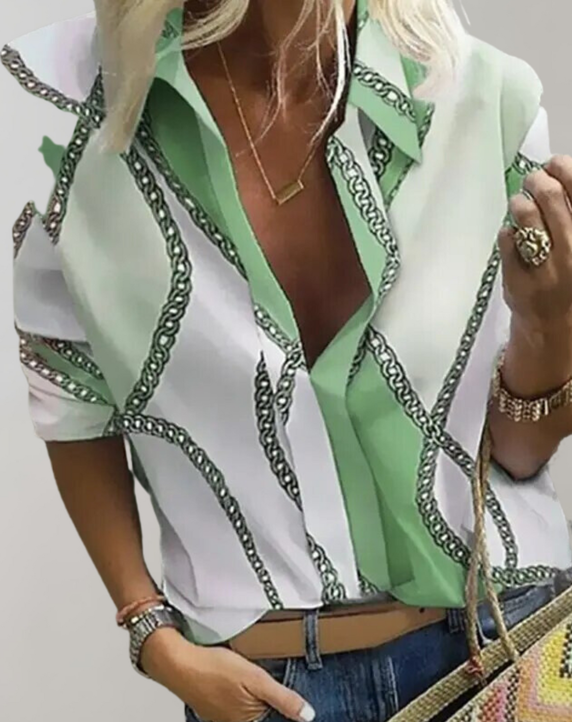 Mune | Silk Blouse with Chain Pattern for Women
