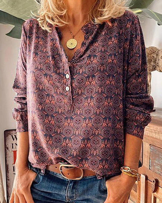 Mune | Blouse with Long Sleeves and Vintage Print