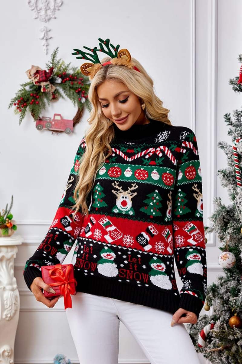 Mune | High Neck Christmas Snowman Embroidery Sweater