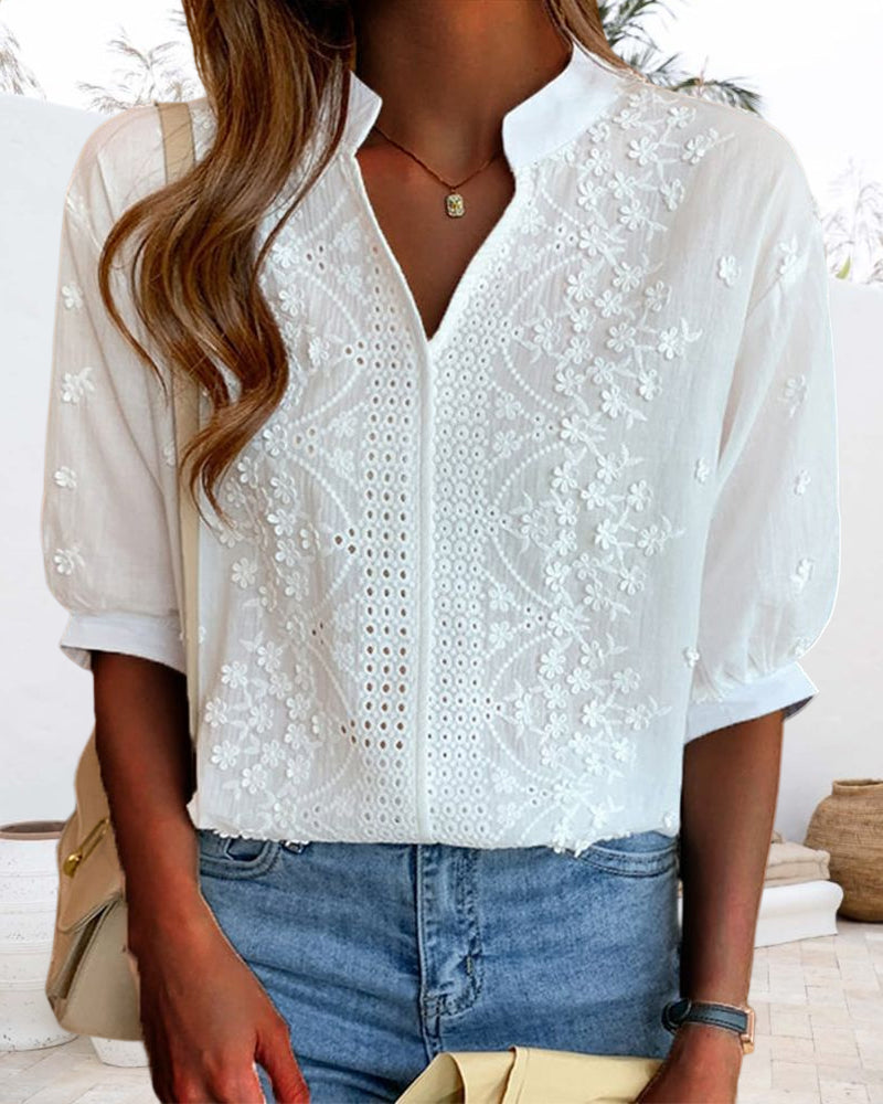 Women’s Summer V Neck Puff Sleeve Blouse