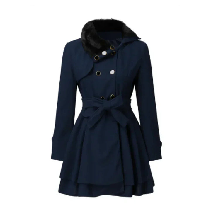 Mune | Coat Wool Blend Flattering A-Line Faux Fur Collar Belt
