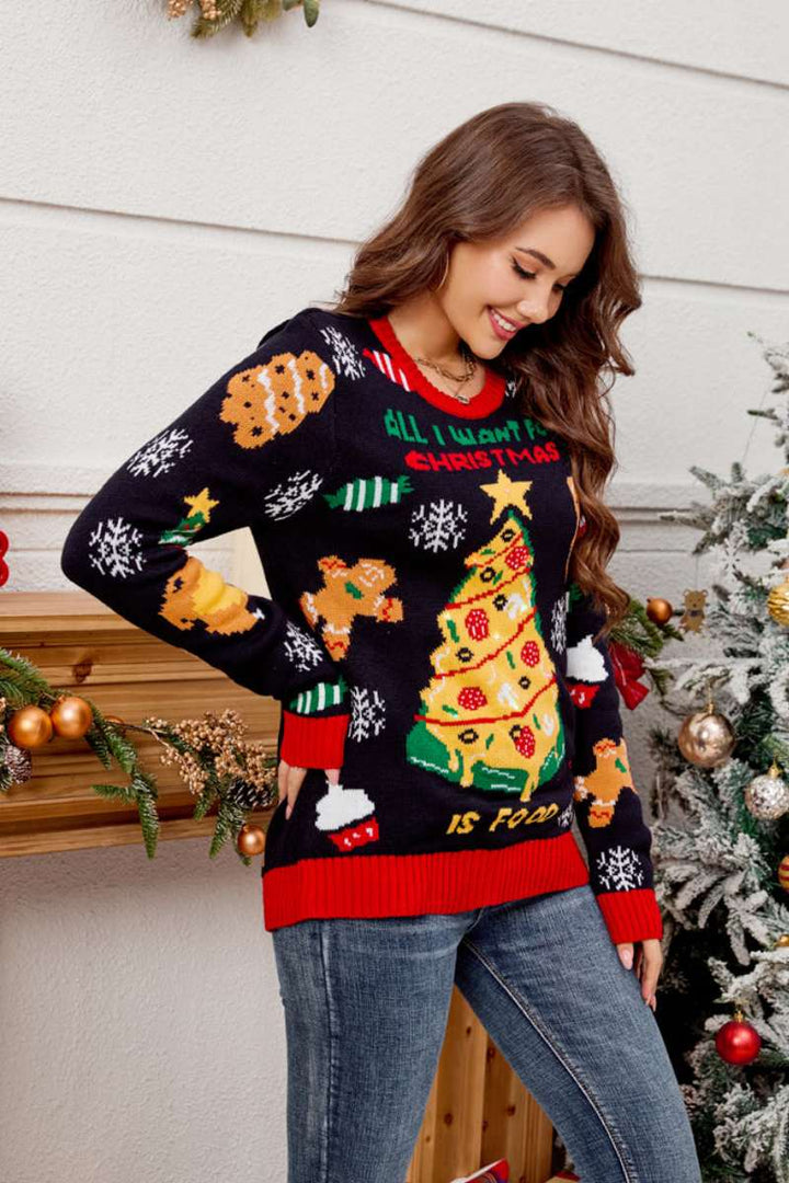 Mune | Casual Crew Neck Sweater with Embroidered Christmas Tree