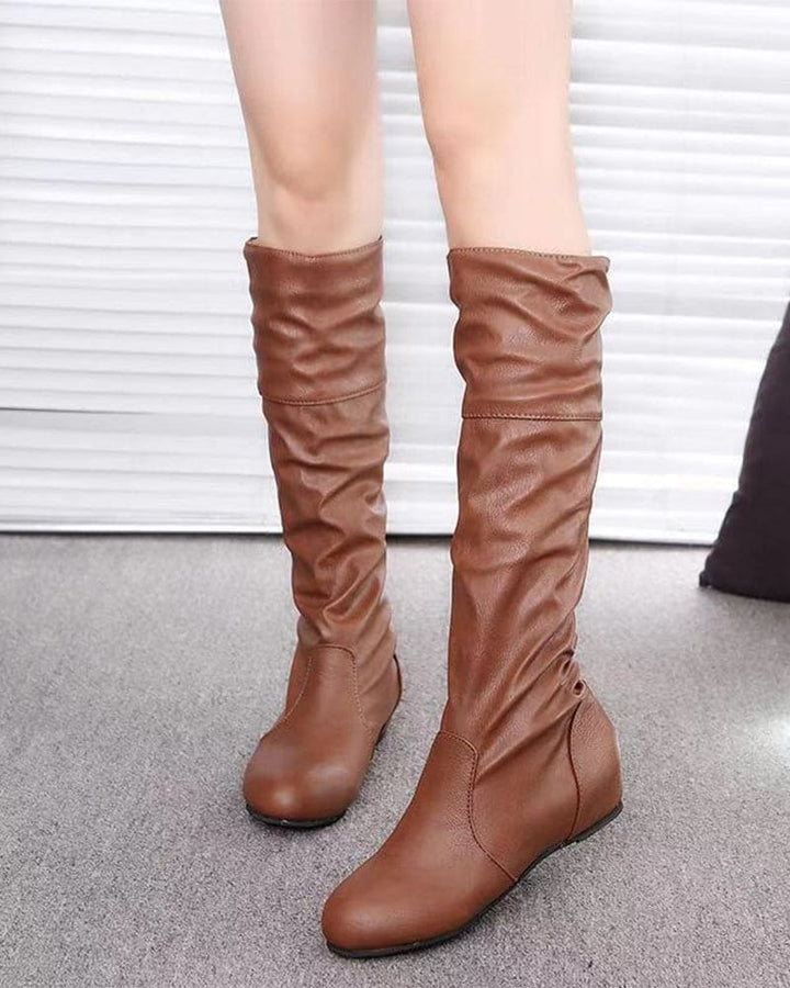 Mune | Flat Knee-High Boots with Pleats