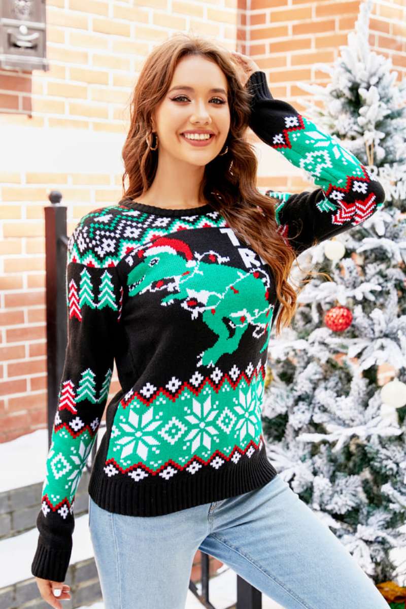 Mune | Christmas Dinosaur Knit Pullover