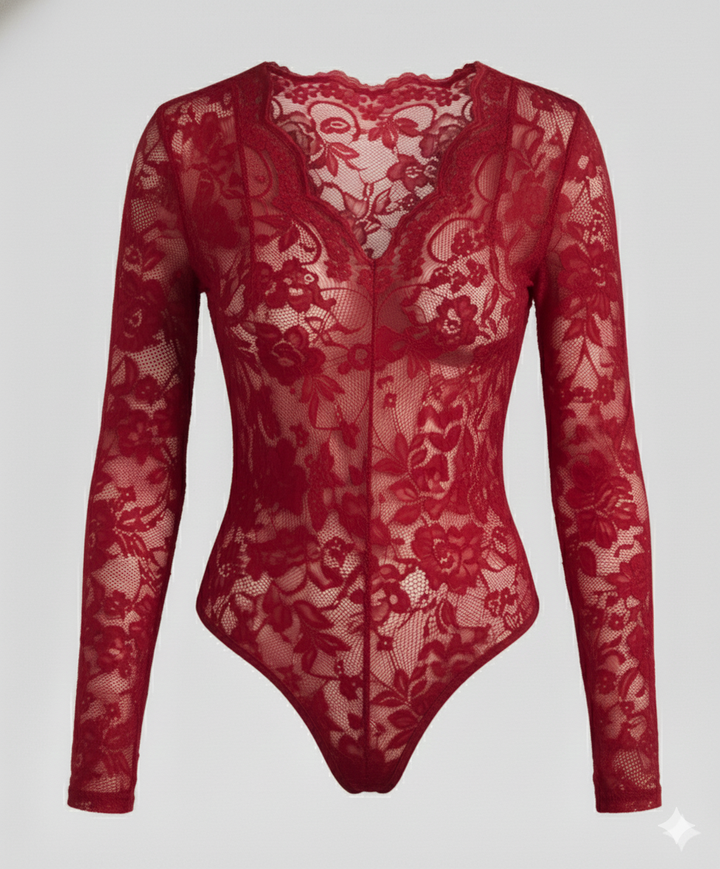 Women's Lace Bodysuit Long Sleeve V-Neck | Mune Fashion