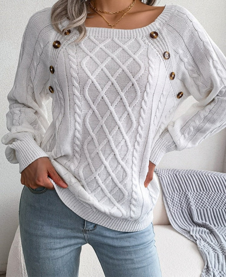 Mune | Sweater - Knitted elegant women’s sweater with buttons and rib pattern