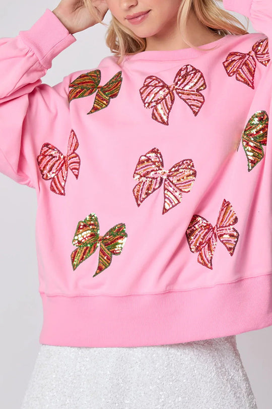 Mune | Christmas Bow Sequin Loose Casual Long Sleeve Sweatshirt