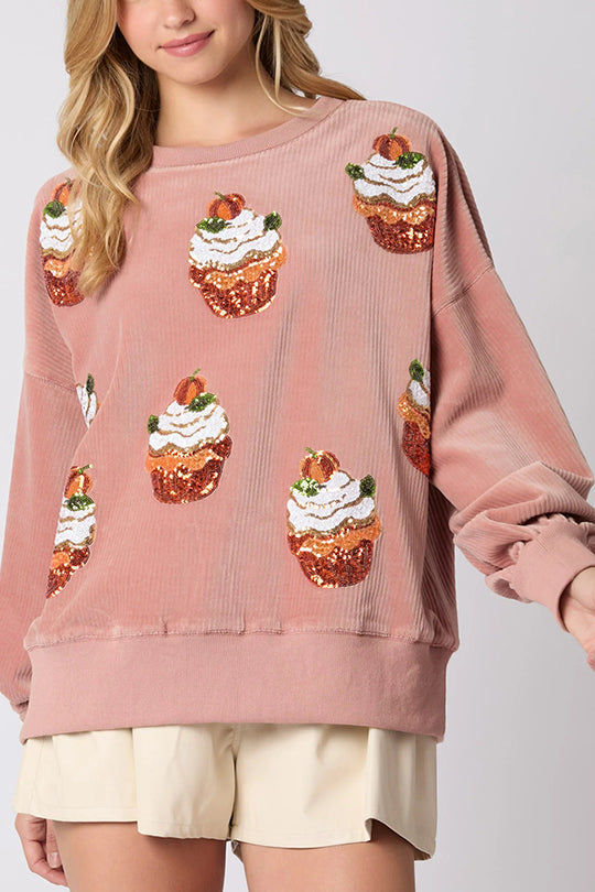 Mune | Christmas Pumpkin Cake Sequins Round Neck Loose Sweatshirt