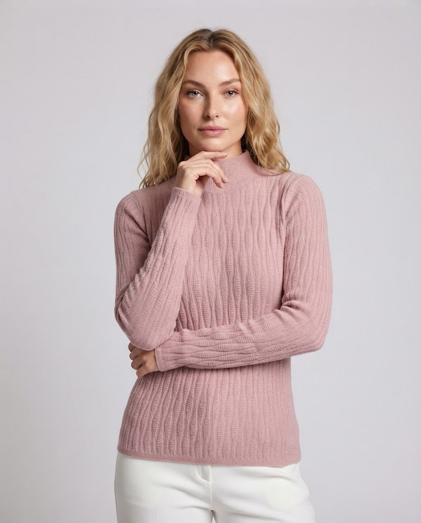 Women fine knit mock neck sweater with fine structure and body-flattering silhouette Mune Fashion