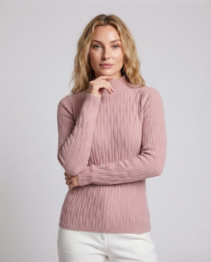 Women fine knit mock neck sweater with fine structure and body-flattering silhouette Mune Fashion