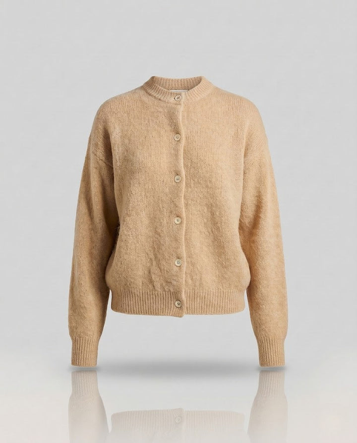 Women's Fluffy Mohair Blend Short Cardigan with Oversized Sleeves and Button Closure Mune Fashion