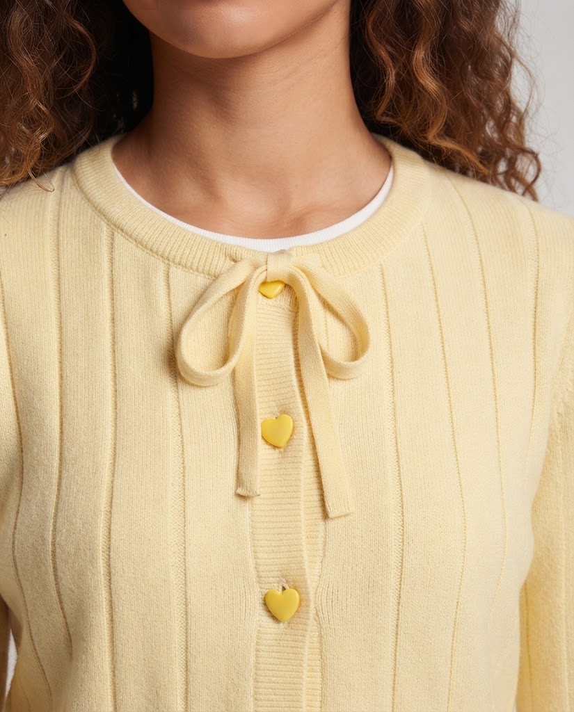 Women Ribbed Fine Knit Cardigan with Drawstring Closure and Button Placket Mune Fashion