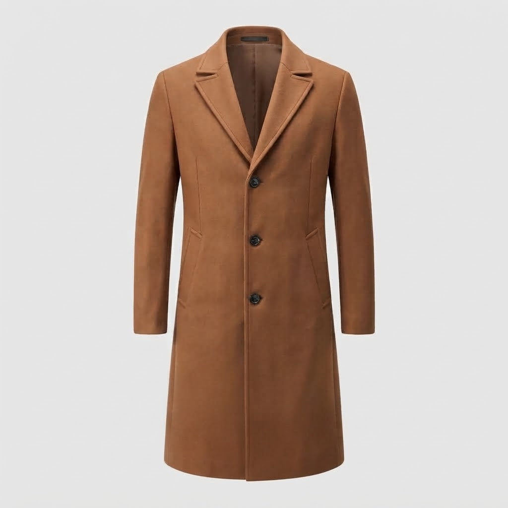 Men's Tailored Wool Blend Long Coat with Boucle Texture and Lapels Mune Fashion