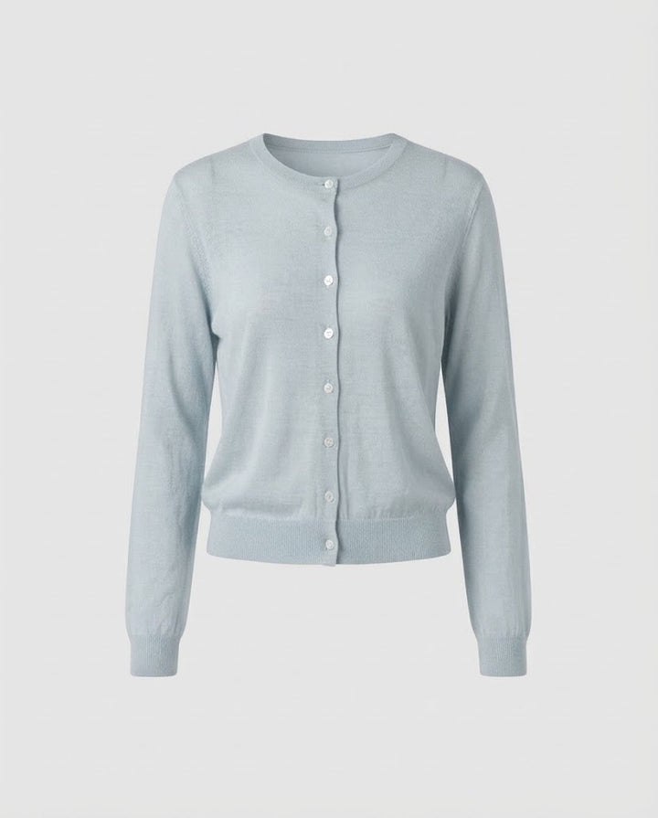 Women Lightweight Fine Knit Cardigan with Fine Button Placket and Round Neckline Mune Fashion