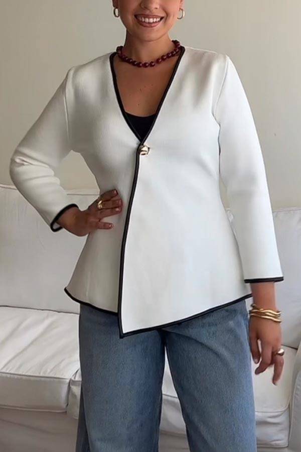 Mune | My Chances Contrast Trim Gold Button Long Sleeve Loose Jacket