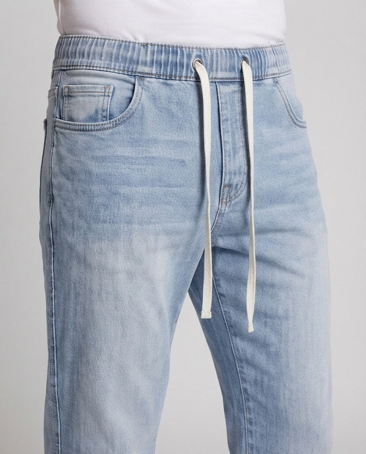 Men's Wide Stonewashed Denim Jeans with Floor-Length Hem and Relaxed Fit Mune Fashion