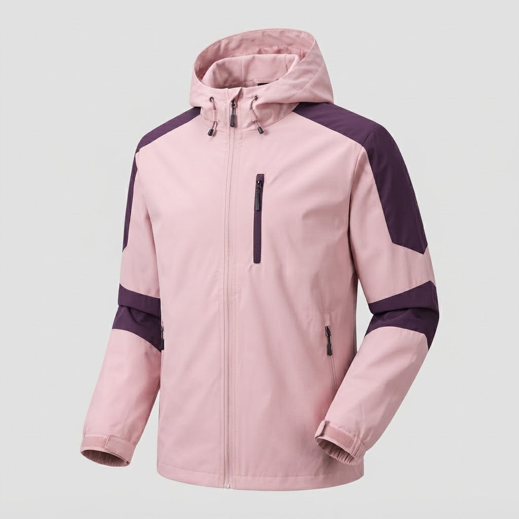 Men's lightweight water-repellent hooded softshell jacket with contrast stripes and chest zip Mune Fashion