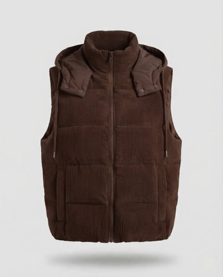 Women's Sleeveless Cord Vest with Quilted Thermal Filling and Stand-up Collar Mune Fashion