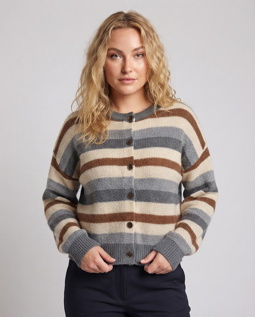 Women Short Cardigan in Retro Stripe Look with Ribbed Cuffs Mune Fashion
