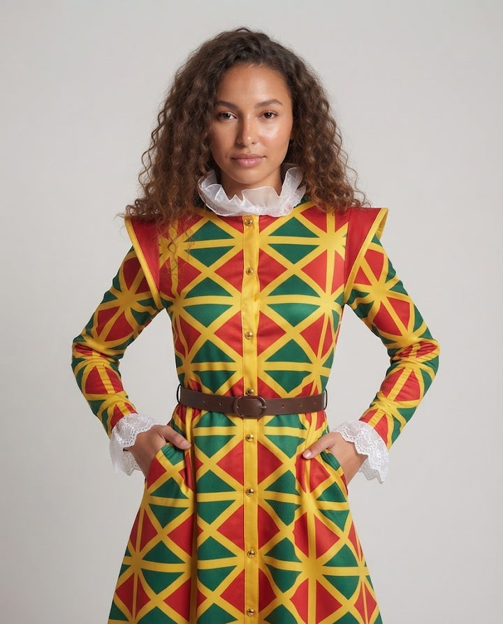 Women's Carnival Costume with Colorful Top, Pants, and Collar Mune Fashion