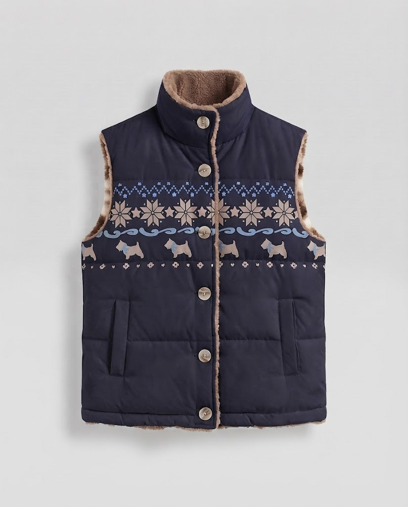 Women's Reversible Quilted Thermal Vest with Teddy Lining & Norwegian Pattern Mune Fashion