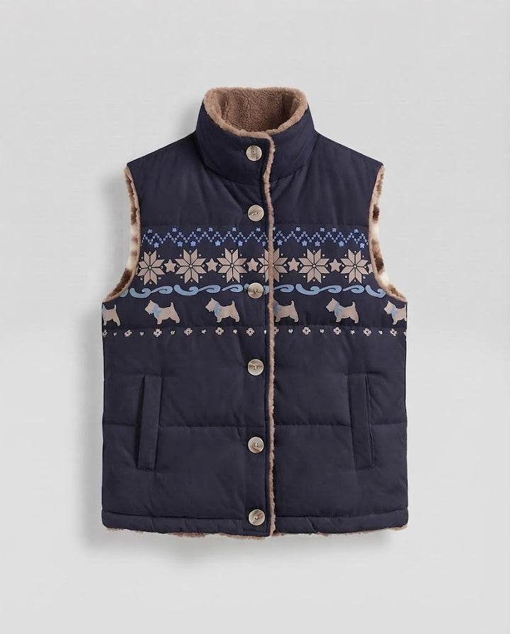 Women's Reversible Quilted Thermal Vest with Teddy Lining & Norwegian Pattern Mune Fashion