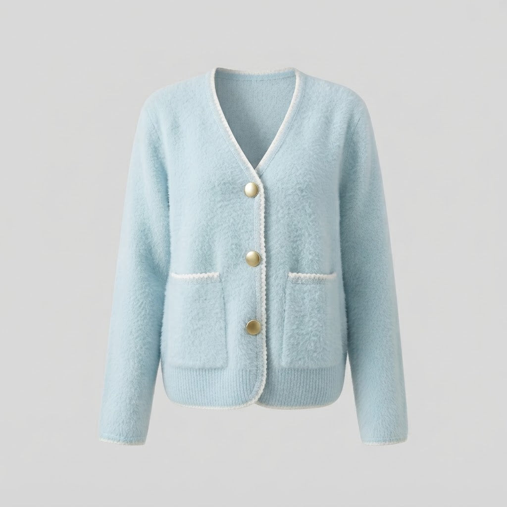 Women Cozy Boucle Cardigan with Decorative Trim Mune Fashion