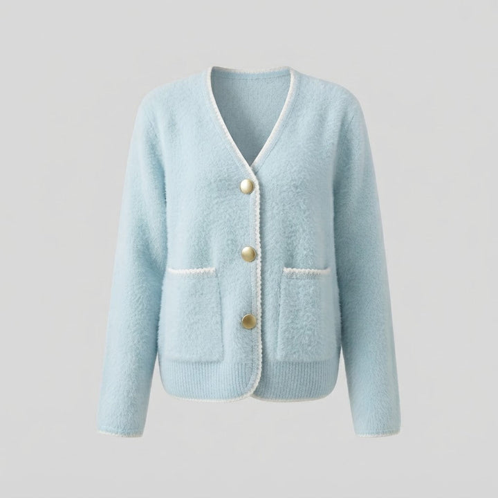 Women Cozy Boucle Cardigan with Decorative Trim Mune Fashion