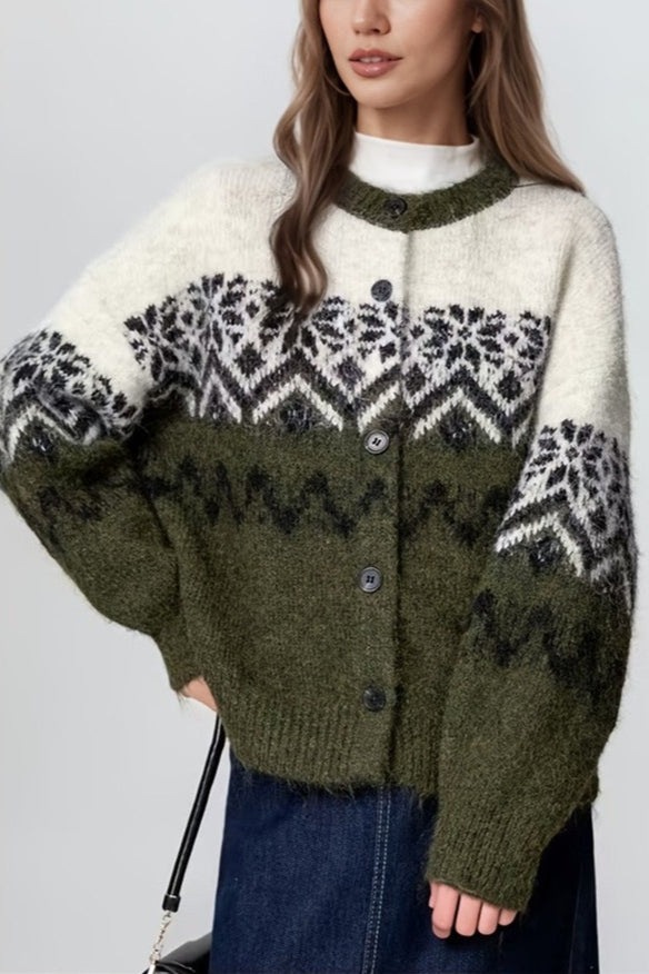 Mune | Retro Nordic Christmas Snowflake Jacquard Cardigan